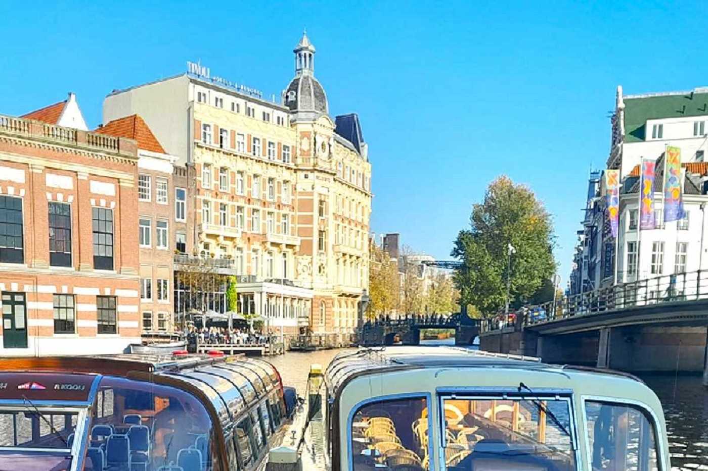 Moored tour boats in Amsterdam